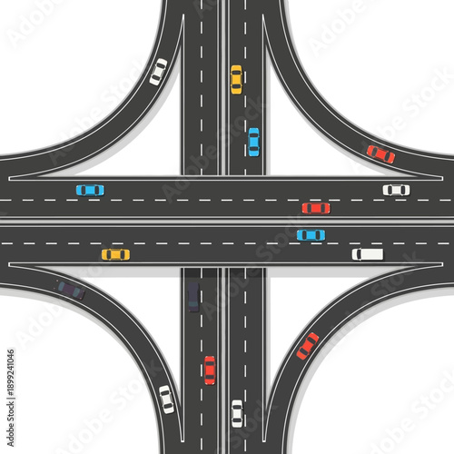Aerial View of Highway Interchange with Cars