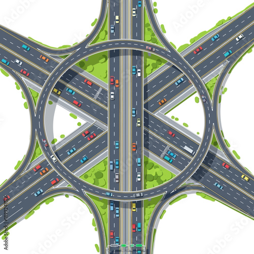 Aerial View of Complex Highway Interchange with Traffic Flow