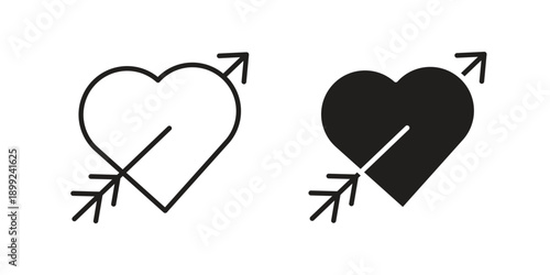 Heart with arrow icon and Symbols Collection. Simple Flat Outline Stroke