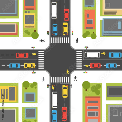 Urban Intersection Traffic Flow - Aerial View