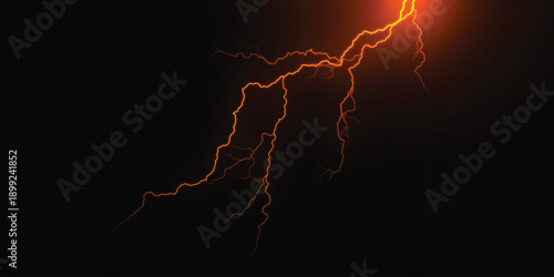 A dramatic lightning bolt strikes in a dark and stormy night sky