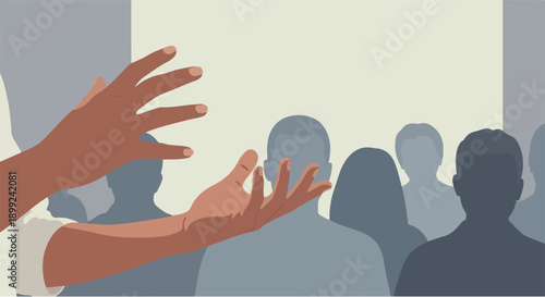 Engaging an audience through expressive hand gestures during a presentation, symbolizing effective public speaking and the art of impactful communication