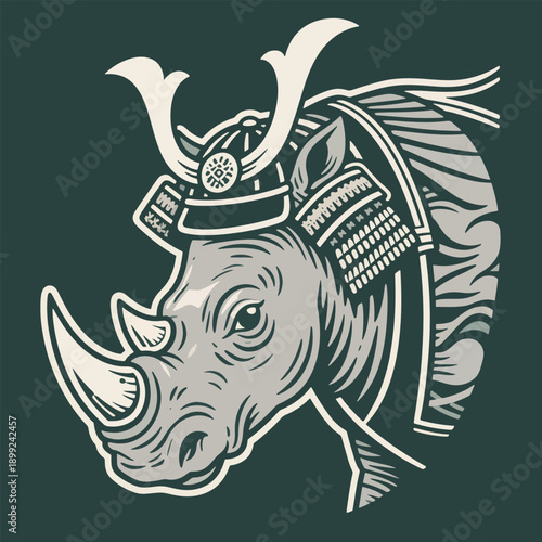 Samurai Rhino Illustrator Artwork Creative Design Template 