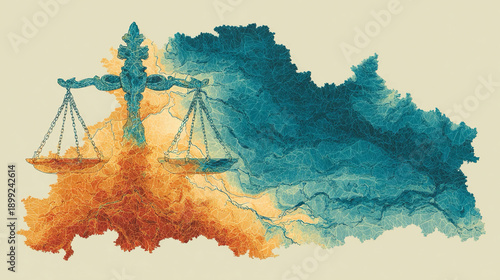 Law boundary perimeter lines illustrating jurisdiction limits, regulatory scope, abstract justice mapping design