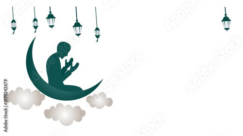 illustration of people praying on crescent moon. ramadan kareem greeting background design with illustration of people praying on crescent moon. Ramadan kareem arabic decorative banner design