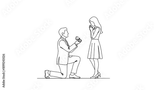 Elegant engagement proposal couple line art wedding vector