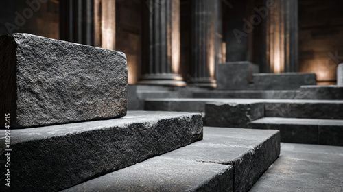 Law building stone blocks scene showing stacked masonry representing strength justice system professionalism architectural environment controlled lighting