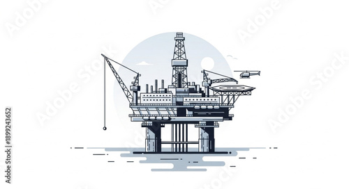 Offshore oil rig platform industrial illustration.