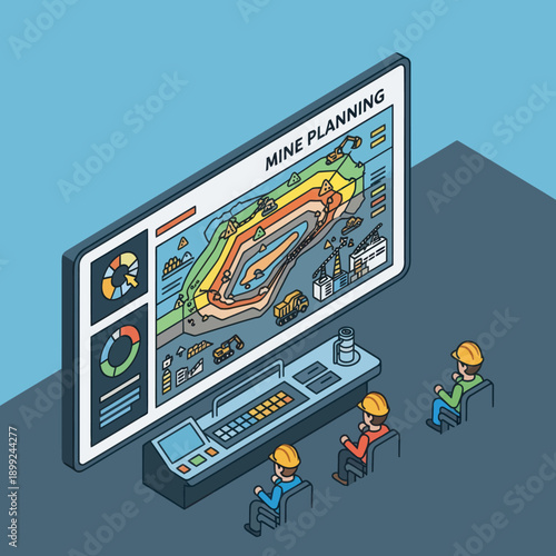 Engineers Planning Mine Operations on Computer.