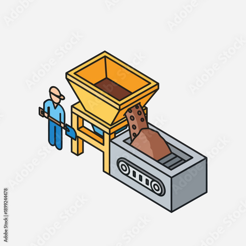 Man Operating Industrial Concrete Mixer Machine.