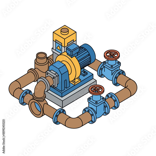 Industrial Pump System with Pipes and Valves.