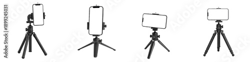 фотографія Smartphone on tripod set with horizontal and vertical blank screen isolated on w