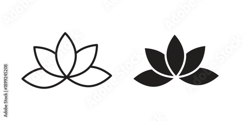 Lotus icon and Symbols Collection. Simple Flat Outline Stroke