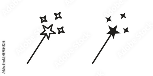 Magic wand icon and Symbols Collection. Simple Flat Outline Stroke