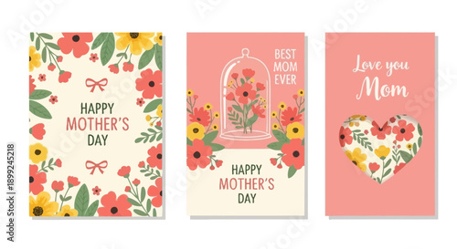 Three charming Mother's Day cards featuring floral designs and heartfelt messages.