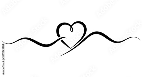 A decorative black heart with swirling lines on a white background.