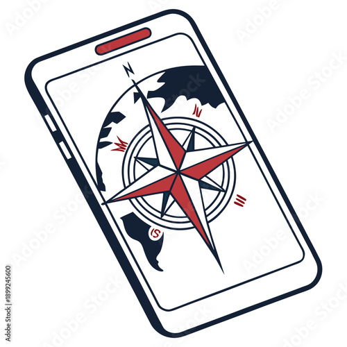 Smartphone displaying a compass with a map and a pinpointed location