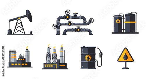 Oil and Gas Industry Icons Set.