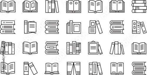 Set of various book and book stack icons