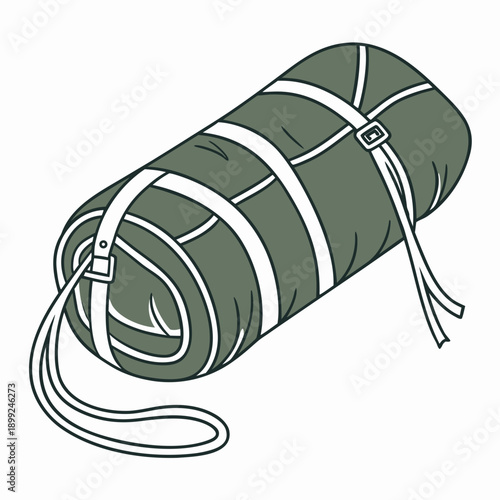 A green and white striped spool of thread with a loose end trailing off to the side.