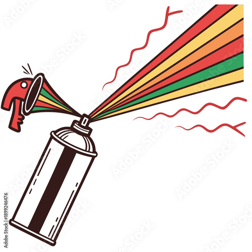 A colorful spray of paint emanating from a spray paint can.