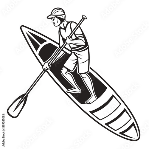 Person in a canoe paddling through calm waters on a sunny day