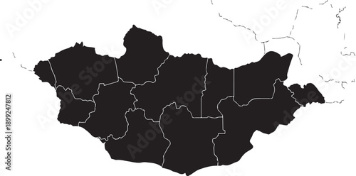 Mongolia Blank Outline Map - Detailed Provincial Borders, Aimags Administrative Divisions, and National Silhouette Vector