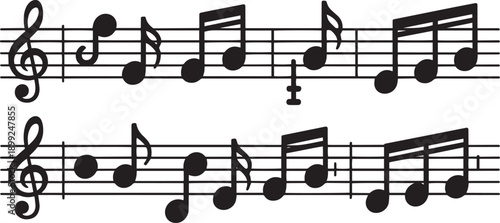 Sheet music with musical notes on transparent background