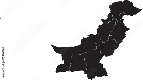 Pakistan Outline Map with Provincial Borders - Detailed Administrative Divisions and National Geography Vector