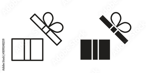 Open gift box icon and Symbols Collection. Simple Flat Outline Stroke