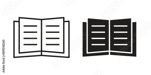 open book icon and Symbols Collection. Simple Flat Outline Stroke
