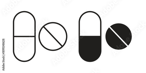 Painkiller pills icon and Symbols Collection. Simple Flat Outline Stroke