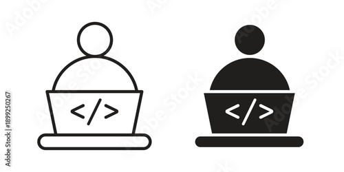 Programmer icon and Symbols Collection. Simple Flat Outline Stroke