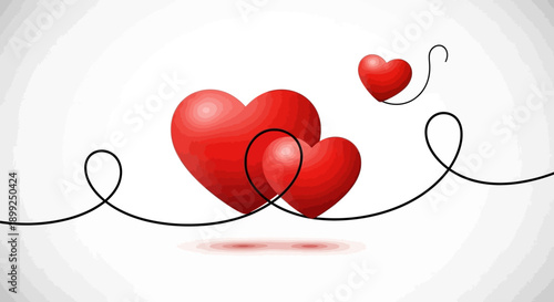 Three red hearts connected by a flowing black line, symbolizing love and connection.