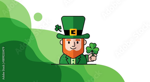 A charming leprechaun wearing a green hat and holding a shamrock, symbolizing luck and Irish culture.