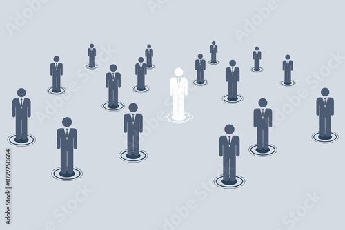 Professional leadership and unique talent concept with a standout individual among a group. Flat vector illustration of recruitment, business ideas, and human resources management.
