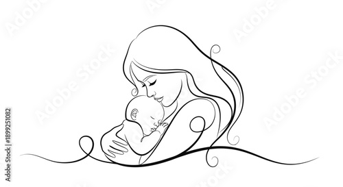 A tender illustration of a mother holding her newborn baby close, symbolizing love and maternal care.