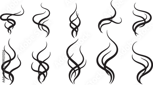 Collection of abstract black swirling line art designs elements