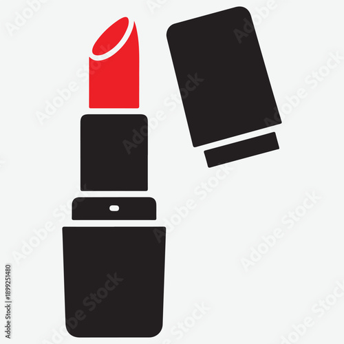Realistic red lipstick with black case and cap removed, high gloss finish, elegant and luxurious beauty product, isolated design