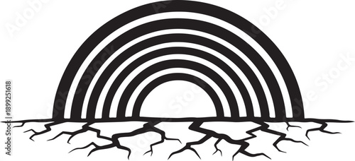 Black and white rainbow over cracked earth illustration design