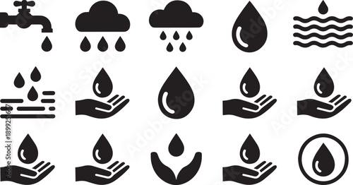 Collection of Water Related Icons Symbolizing Conservation and Resources
