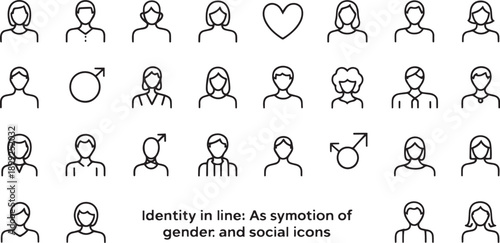 Collection of Diverse Human and Gender Icons Representing Identity