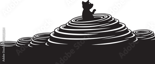 Cat sitting on a pile of concentric circles silhouette