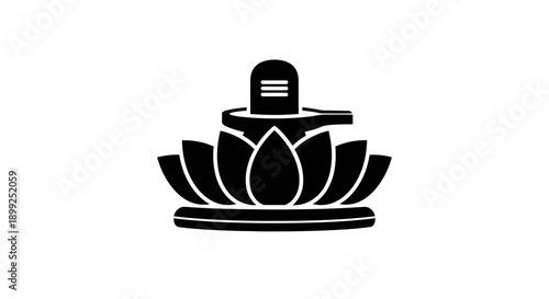 Black and white simple Shiva Linga icon on a lotus flower.