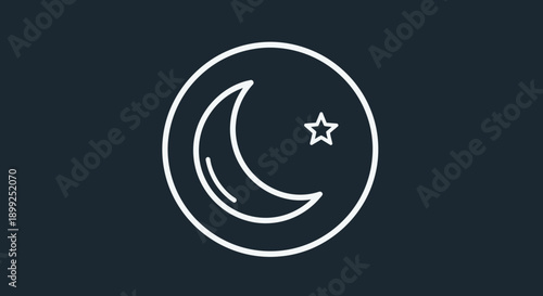 Simple white crescent moon and star icon on dark blue background.
