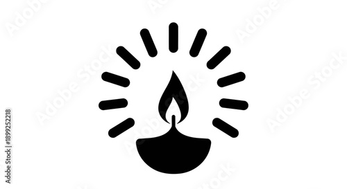 Simple black icon of a lit candle with rays emanating from it.
