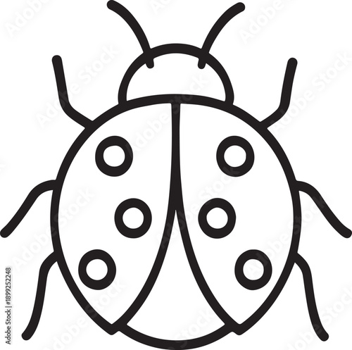 Simple black and white illustration of a classic ladybug with distinct spots