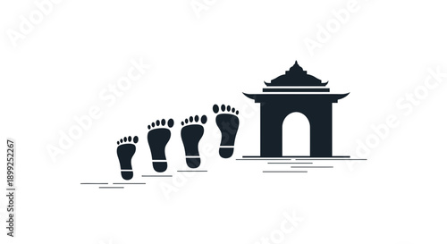 Footsteps Leading to a Traditional Asian Style Archway.