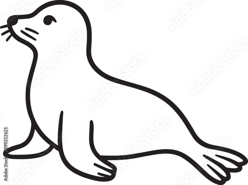 A relaxed sea lion lounging on a flat surface in a simple line drawing style.