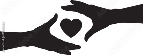 Silhouette of two hands holding a heart shape together
